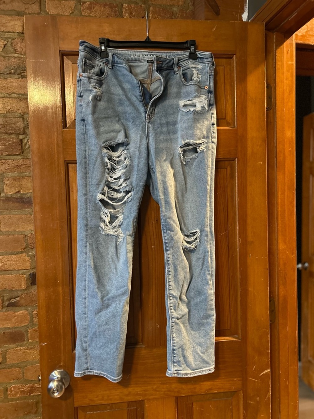 American Eagle Outfitters Distressed Light Blue Straight Leg Jeans